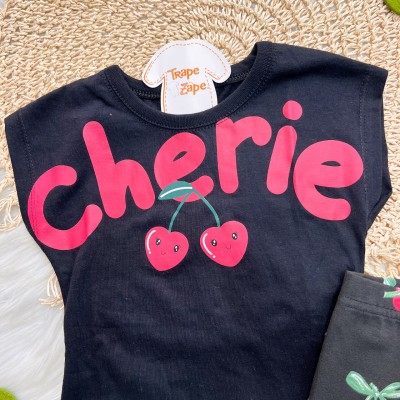 Conj. Blusa Cherie e Short - Preto e Vermelho Cereja